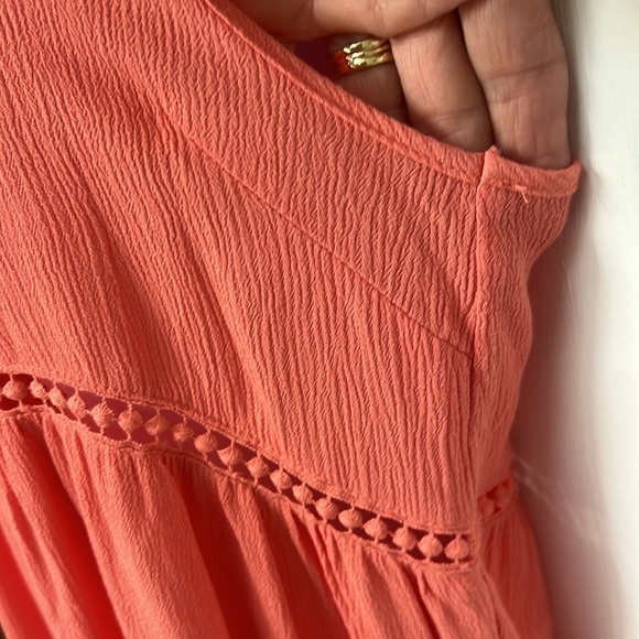 Paper Crane spaghetti straped top. Peach colored. Has 2 lines of circle cutouts - Picture 7 of 12